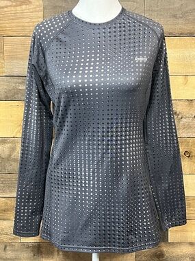 Reebok Women's Long Sleeve Black Gray Dot-Print Performance Top